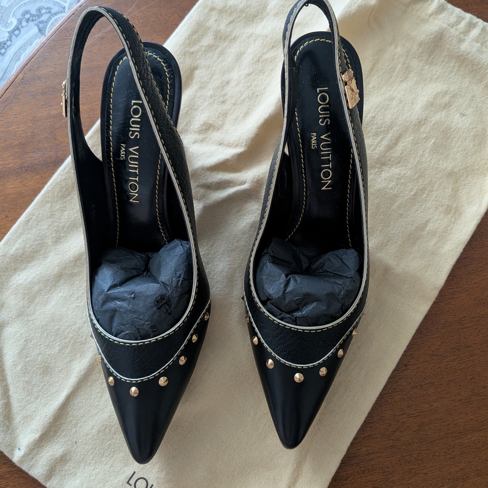 Louis Vuitton Black Slingback Heels SZ 37. - Picture 1 of 8